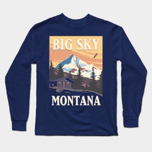 America Big Sky Montana  Country Retro Vintage Style  Travel Poster Apparel Long Sleeve T-Shirt